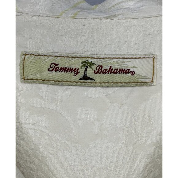 Tommy Bahama Men's Large Silk Beige Short Sleeve Button Up Shirt Floral - Picture 3 of 9
